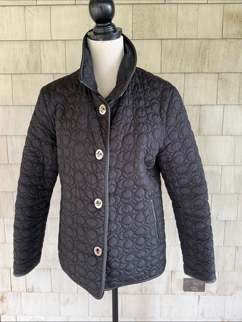 Coach Black Quilted Button-Front Puffer Jacket